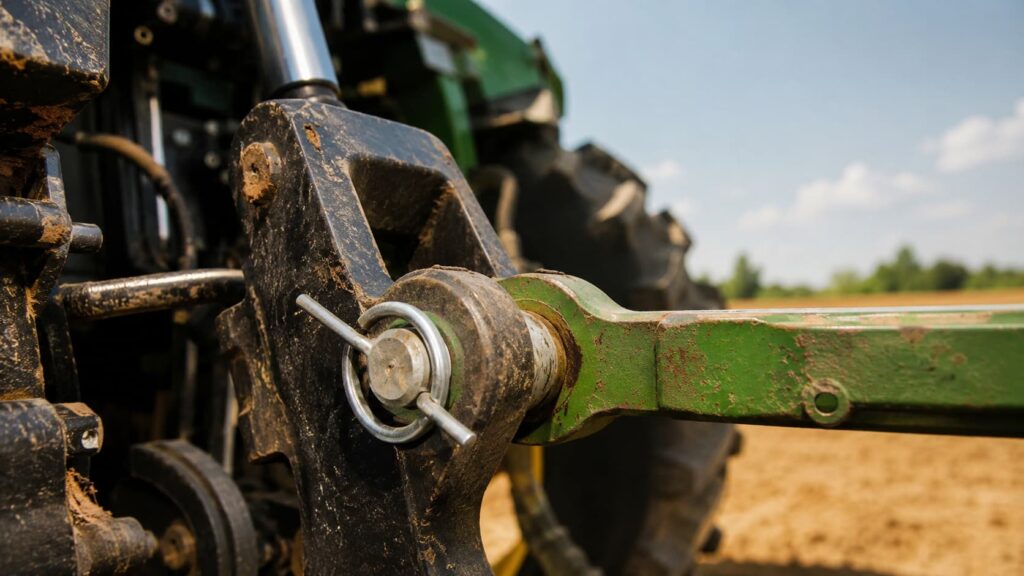 Parte de un tractor conocida como bulón desde una perspectiva en primer plano